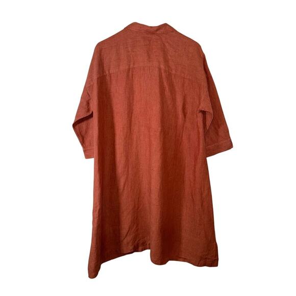 J. Jill Pure Jill Button Down Linen Shirt Dress Burn Orange Sz Medium Petite - Picture 3 of 5